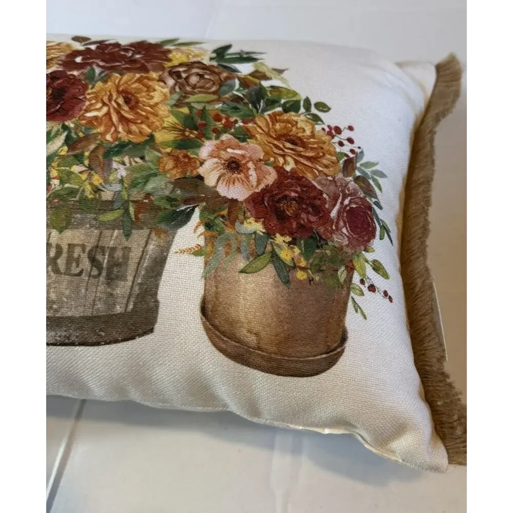 LOVING KINDNESS Fall Farm Fresh Floral Small Throw Fringe Pillow 10